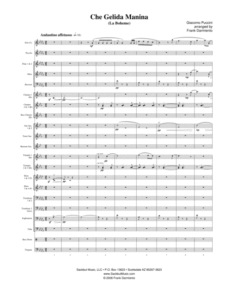 Free Sheet Music Che Gelida Manina From La Boheme For Concert Band