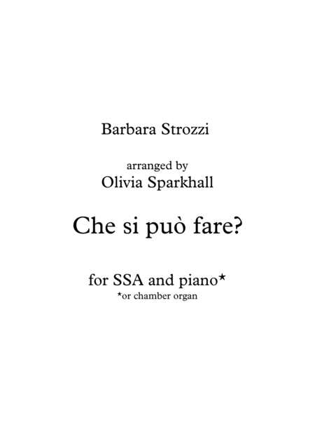 Che Si Pu Fare For Ssa And Piano Barbara Strozzi Sheet Music