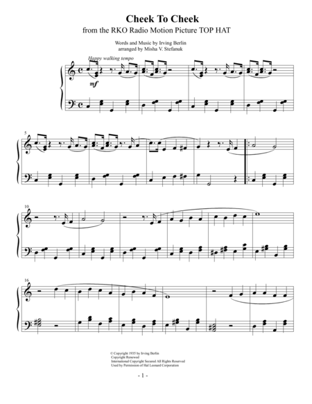 Cheek To Easy Piano Sheet Music