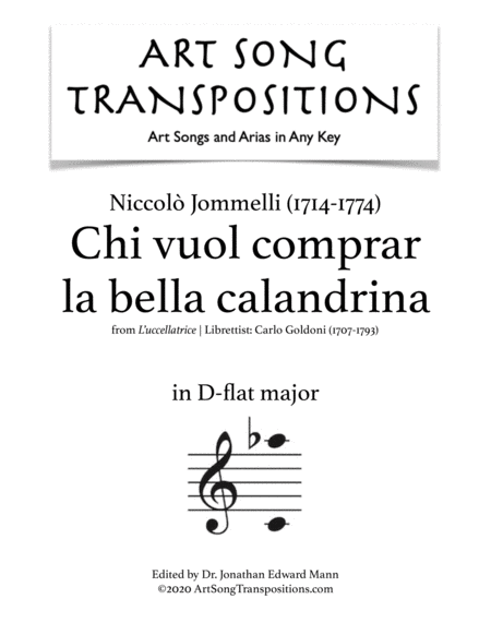 Chi Vuol Comprar La Bella Calandrina Transposed To D Flat Major Sheet Music