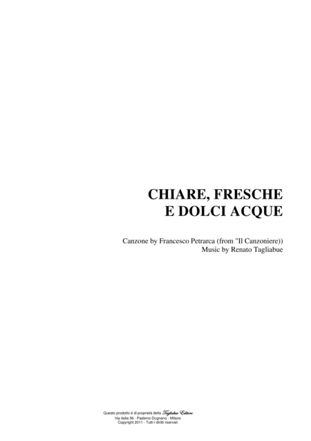 Chiare Fresche E Dolci Acque F Petrarca For Satb Choir Sheet Music