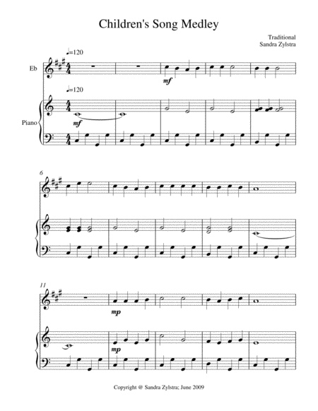 Childrens Song Medley Treble Eb Instrument Solo Sheet Music