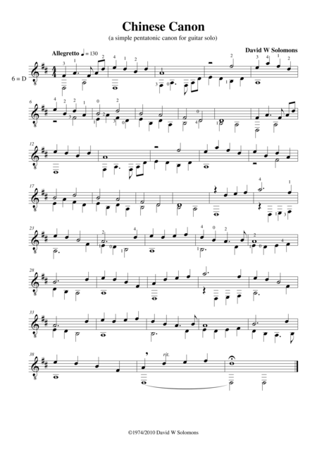 Chinese Canon For Guitar Solo Sheet Music