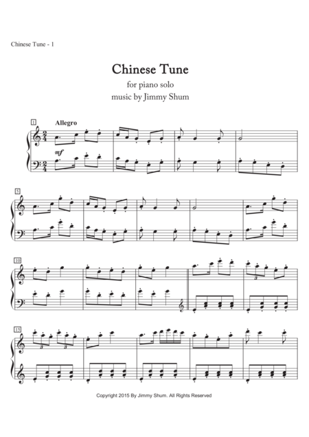 Free Sheet Music Chinese Tune