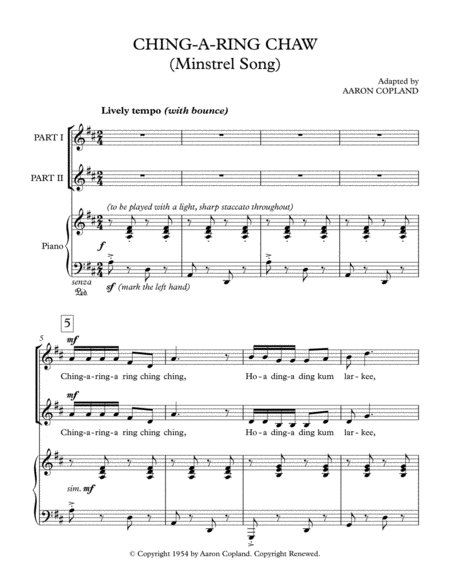 Free Sheet Music Ching A Ring Chaw 2 Part Choir With Piano