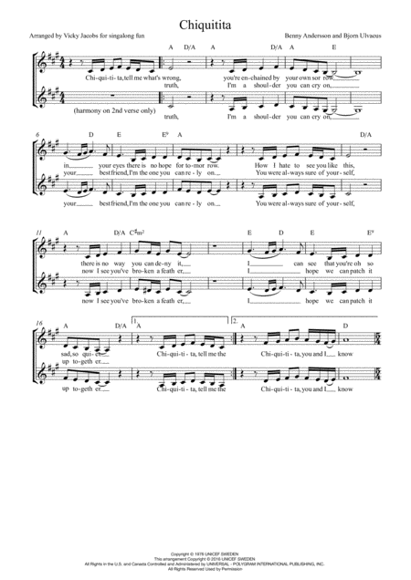 Free Sheet Music Chiquitita Leadsheet For Singalongs