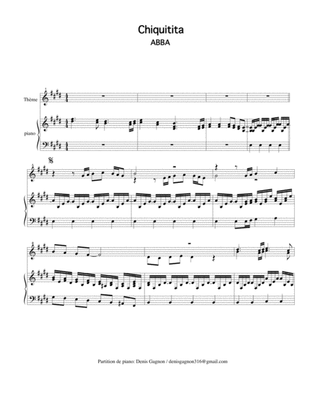 Free Sheet Music Chiquitita Partition De Piano D Accompagnement