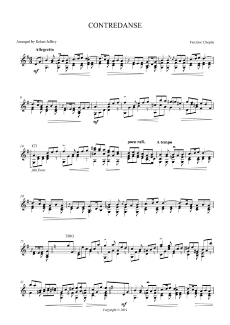 Free Sheet Music Chopin Contredanse For Solo Guitar