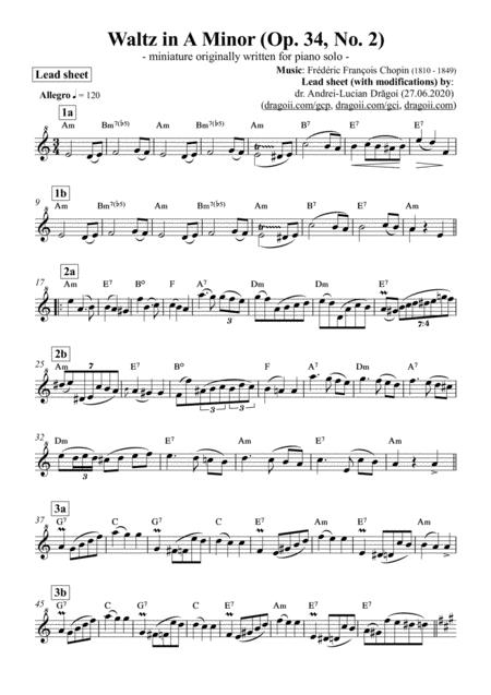 Free Sheet Music Chopin Frederic Waltz In Am Op 34 No 2 Simplified Lead Sheets For Piano Violin Flute Clarinet Oboe Solo Or Accompanied By Guitar Piano Harp Marimba Du