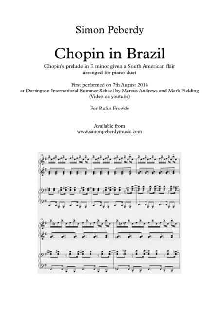 Chopin In Brazil Samba Piano Duet Based On Chopins Prelude In E Minor Sheet Music