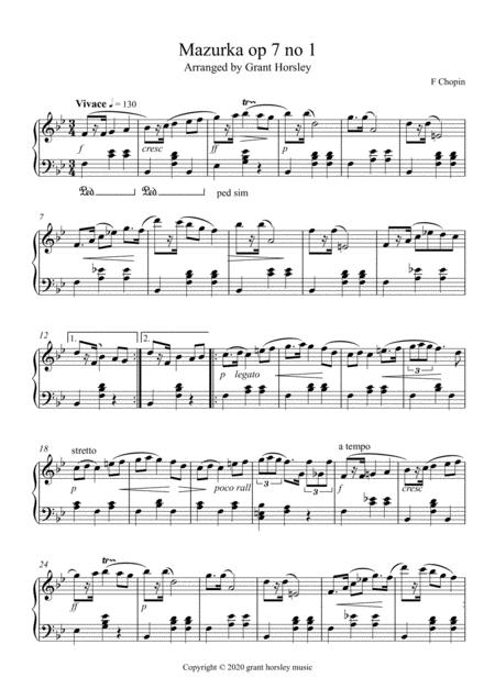 Free Sheet Music Chopin Mazurka Op 7 No 1 Piano Solo Advanced Intermediate
