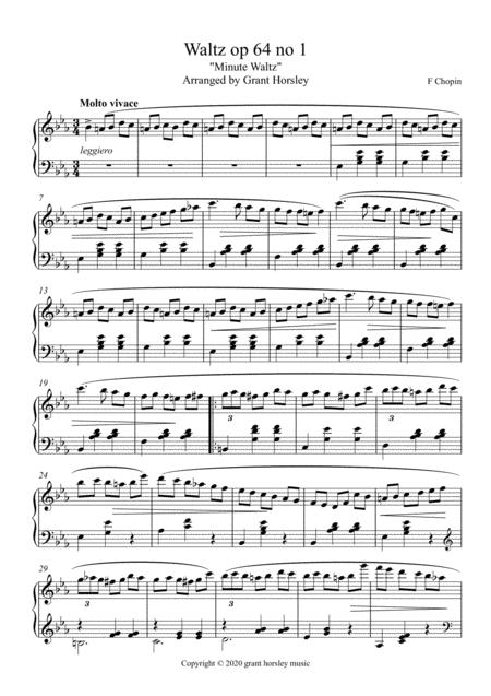 Chopin Minute Waltz Easier Version Advanced Intermediate Sheet Music