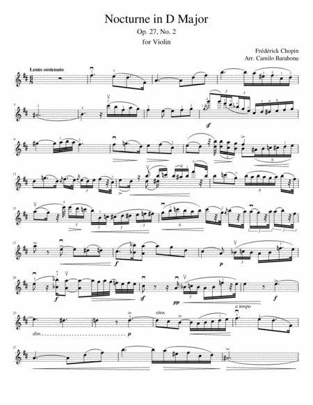 Free Sheet Music Chopin Nocturne In D Major Op 27 No 2 For Intermediate Violin