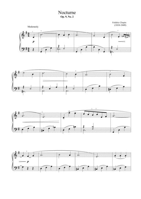 Free Sheet Music Chopin Nocturne Op 9 No 2 Easy Piano Arrangement