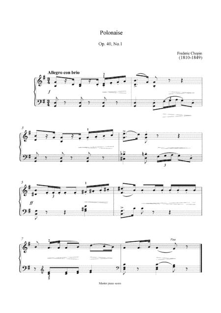 Chopin Polonaise Op 40 No 1 Easy Piano Arrangement Sheet Music