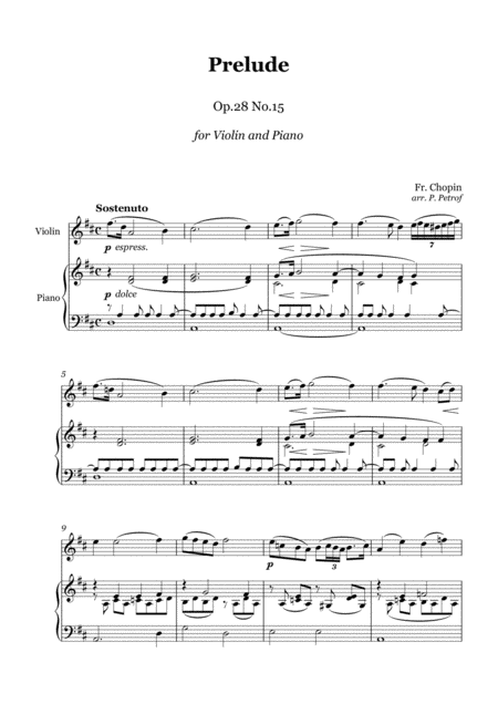 Free Sheet Music Chopin Prelude Op 28 No 15 Violin And Piano
