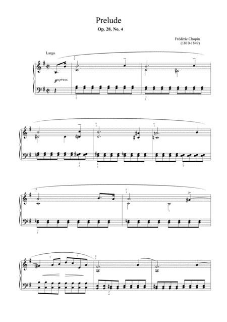Free Sheet Music Chopin Prelude Op 28 No 4 Easy Piano Arrangement
