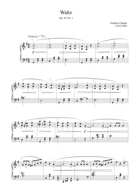 Free Sheet Music Chopin Waltz Op 34 No 1 Easy Piano Arrangement