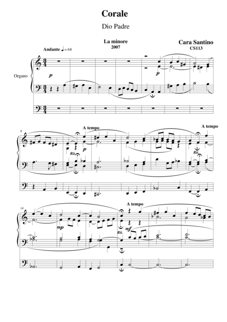 Free Sheet Music Chorale In A Minor For Organ