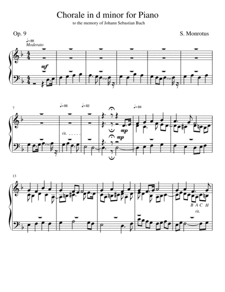 Chorale In D Minor For Piano Sheet Music