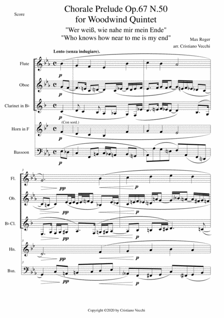 Chorale Prelude Op 67 N 50 For Woodwind Quintet Sheet Music