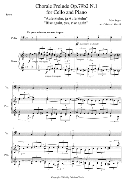 Chorale Prelude Op 79b2 N 1 For Cello And Piano Sheet Music