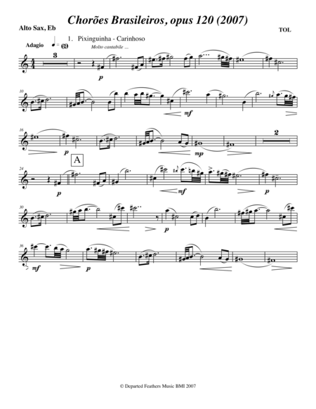 Free Sheet Music Chores Brasileiros Opus 120 2007 Alto Sax Part