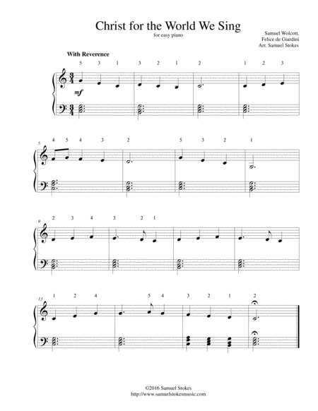 Christ For The World We Sing For Easy Piano Sheet Music