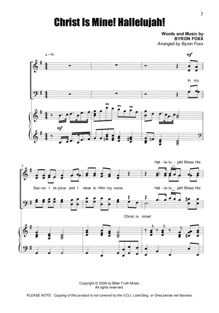 Free Sheet Music Christ Is Mine Hallelujah