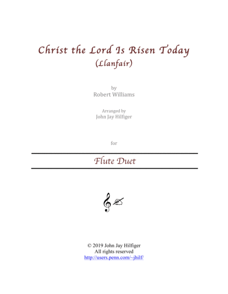 Free Sheet Music Christ The Lord I Risen Today For Flute Duet