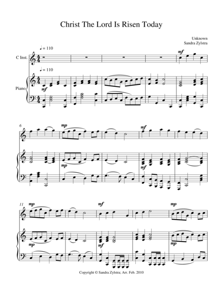 Free Sheet Music Christ The Lord Is Risen Today Treble C Instrument Solo