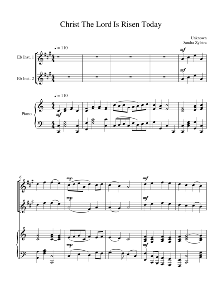 Free Sheet Music Christ The Lord Is Risen Today Treble Eb Instrument Duet