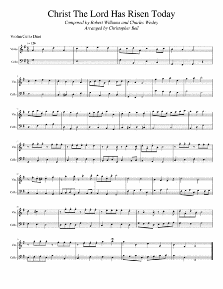 Free Sheet Music Christ The Lord Is Risen Today Violin Cello Duet