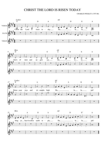 Christ The Lord Is Risen Today Voice Guitar Flute Violin Sheet Music