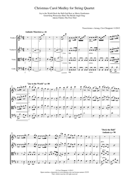 Christmas Carol Medley For String Quartet Score And Parts Sheet Music