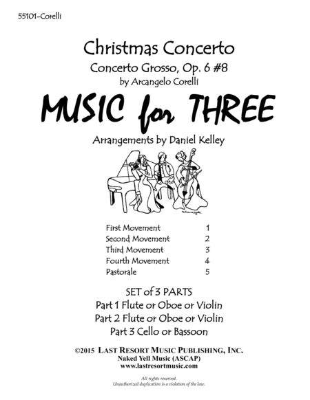 Christmas Concerto Concerto Grosso Op 6 8 For String Trio 2 Violins Cello Set Of 3 Parts Sheet Music