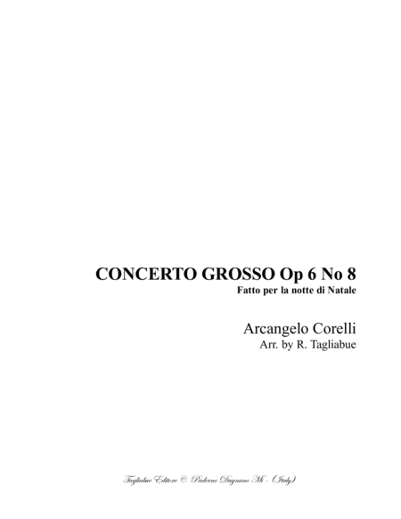 Christmas Concerto Corelli Op 6 N 8 Arr For String Quartet With Parts Sheet Music