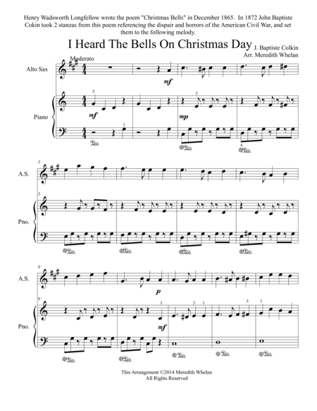 Christmas Duets For Alto Saxophone Piano I Heard The Bells On Christmas Day Sheet Music