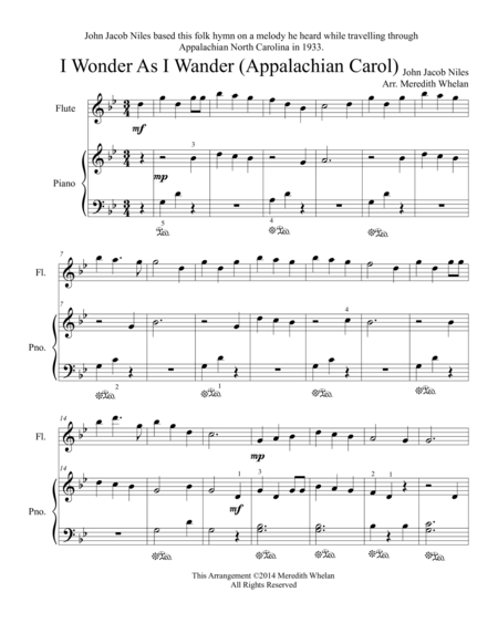 Free Sheet Music Christmas Duets For Flute Piano I Wonder As I Wander Appalachian Carol