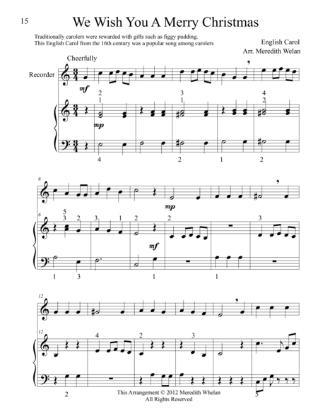 Free Sheet Music Christmas Duets For Recorder Piano We Wish You A Merry Christmas