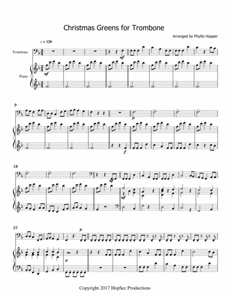 Free Sheet Music Christmas Greens For Trombone