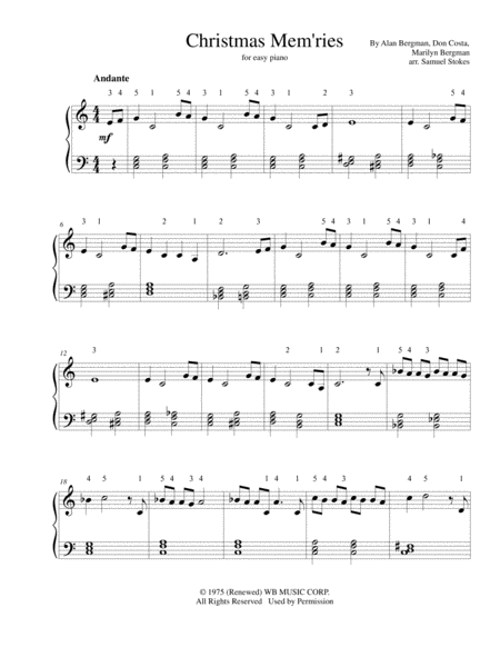 Free Sheet Music Christmas Mem Ries For Easy Piano