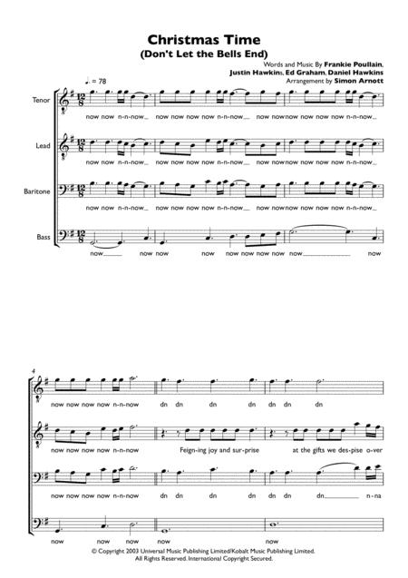 Free Sheet Music Christmas Time Dont Let The Bells End