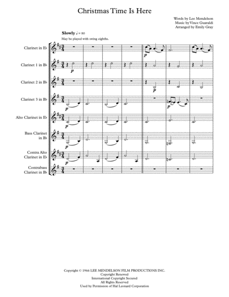 Christmas Time Is Here Clarinet Choir Sheet Music