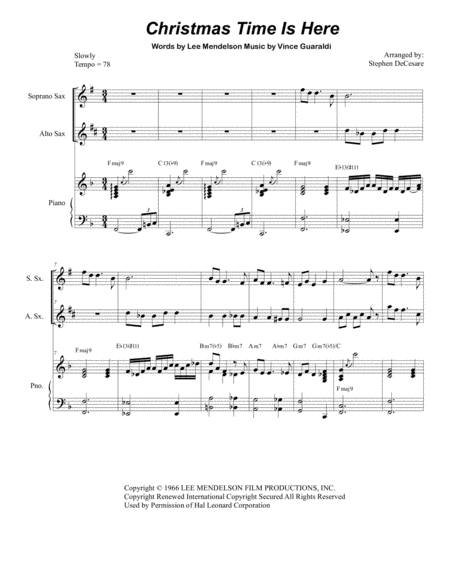 Free Sheet Music Christmas Time Is Here Duet For Soprano And Alto Saxophone