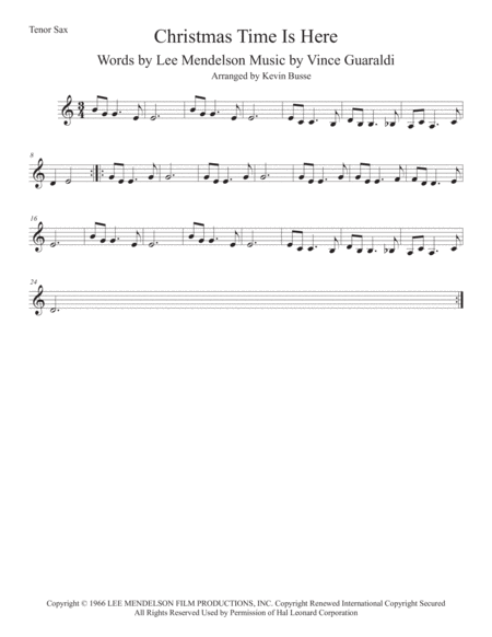 Free Sheet Music Christmas Time Is Here Easy Key Of C Tenor Sax