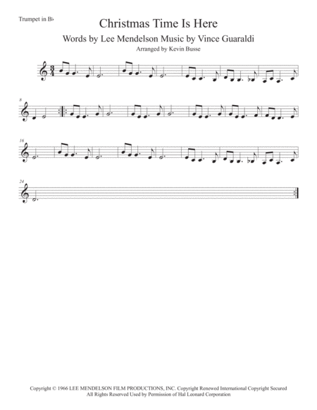 Christmas Time Is Here Easy Key Of C Trumpet Sheet Music