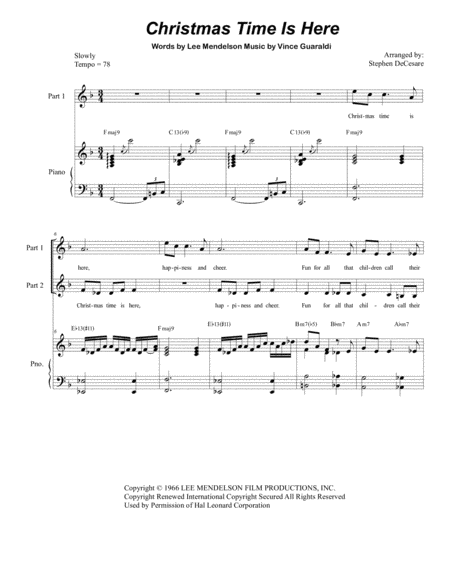 Christmas Time Is Here For 2 Part Choir Sheet Music