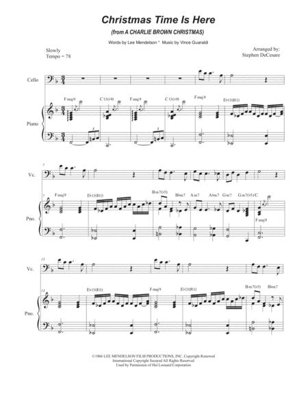 Free Sheet Music Christmas Time Is Here For Cello Solo And Piano