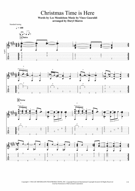 Christmas Time Is Here For Solo Fingerstyle Guitar Sheet Music